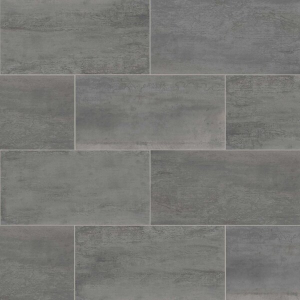 Oxide Magnetite 12 In. X 24 In. Glazed Porcelain Floor And Wall Tile, 7PK